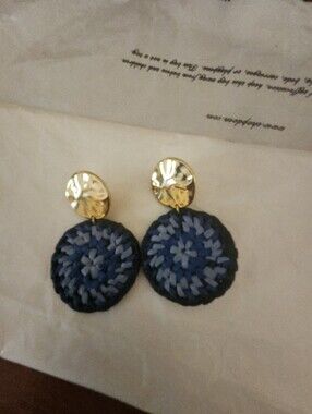 J Crew Multi Color Raffia Medallion Earrings